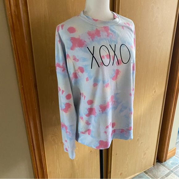 Rae Dunn • ‘XOXO’ Rainbow Tie Dye Crewneck Sweater - Picture 5 of 12
